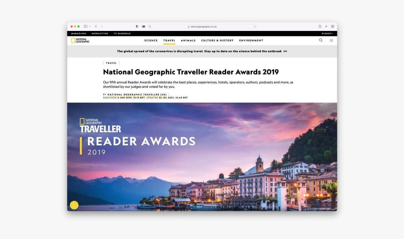 National Geographics - National Geographic Traveller Reader Awards 2019